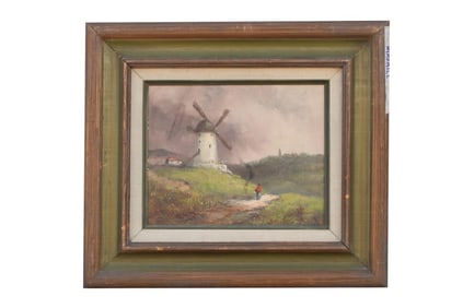 FRAMED PAINTING OF A WINDMILL BY W. PERCY