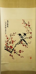 NTIQUES CHINESE SCROLL PAINTING OF TWO BIRDS