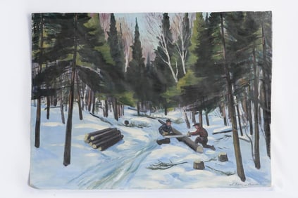 OIL ON CANVAS PAINTING OF A WINTER LANDSCAPE