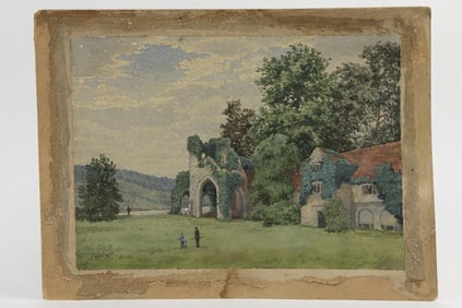 WATERCOLOR PAINTING ON PAPER OF A RURAL SCENE