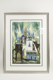 WATERCOLOR PAINTING OF A MOSQUE COMPLEX