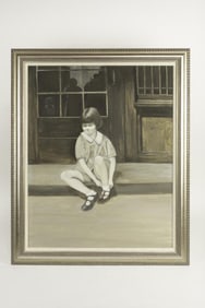 FRAMED OIL ON CANVAS PAINTING OF A SCHOOL GIRL
