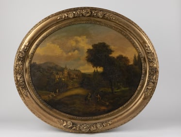 GILTWOOD FRAMED OIL ON BOARD PAINTING