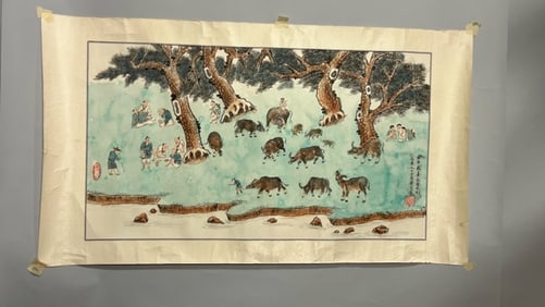 CHINESE PAINTING OF A RURAL SCENE