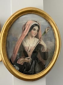 GILTWOOD FRAMED OIL ON CANVAS PAINTING OF A LADY