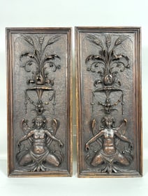 PAIR OF CARVED WALL HANGING WOODEN PLAQUES
