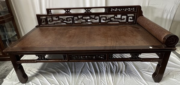 CHINESE HARDWOOD DAYBED WITH RATTAN MAT