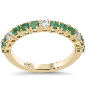 14K Yellow Gold Natural Emerald & Diamond Ring