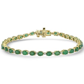 14K Yellow Gold Natural Diamond & Emerald Tennis Bracelet