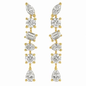 14K Yellow Gold Diamond Multi-Shape Drop Earrings