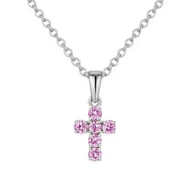 14K White Gold Natural Pink Sapphire & Diamond Necklace