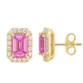 14K Yellow Gold Natural Diamond & Pink Sapphire Earrings