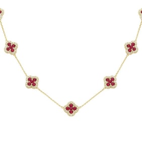 14K Yellow Gold Natural Diamond & Ruby Link Necklace