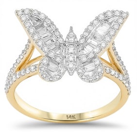 14K Yellow Gold Natural Diamond Butterfly Ring