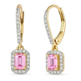 14K Yellow Gold Natural Diamond & Pink Sapphire Earrings
