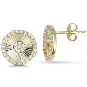 14K Yellow Gold Diamond Disc Medallion Earrings