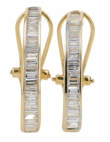 14K Gold Lab-Grown Baguette Diamond Hoop Earrings