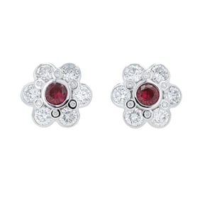 14K White Gold Lab-Grown Diamond & Ruby Earrings