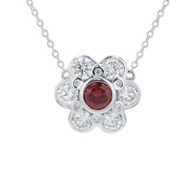 14K White Gold Lab-Grown Diamond &Ruby Pendant Necklace