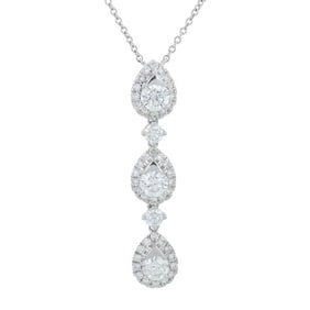 14K White Gold Lab-Grown Diamond Halo Drop Necklace