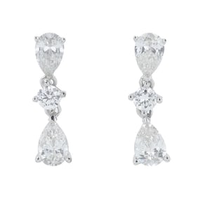 14K White Gold Lab-Grown Diamond Three-Stone Earrings
