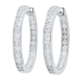 14K White Gold Lab-Grown Diamond Hoop Earrings