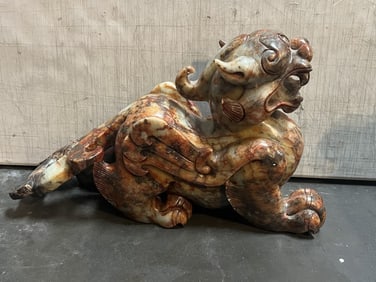 PAIR OF CHINESE CARVED STONE FIGURES OF PIXIU