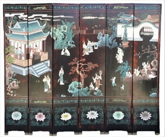 LARGE CHINESE SIX-PANEL FLOOR SCREEN