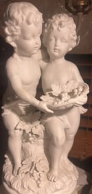 ELEGANT HANDCARVED WHITE MARBLE FIGURAL GROUP