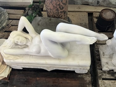 FINE HANDCARVED WHITE MARBLE OF A SLEEPING BEAUTY