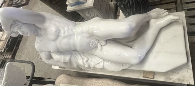 SPECIAL HANDCARVED WHITE MARBLE OF SLEEPING MAN