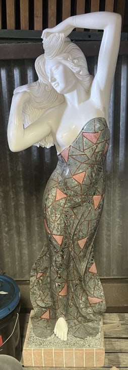 FINE HANDCARVED ART DECO WHITE MARBLE STATUE (1 of 3)