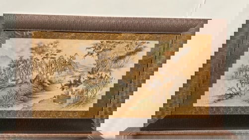 FRAMED CHINESE SCROLL OF A FOREST LANDSCAPE