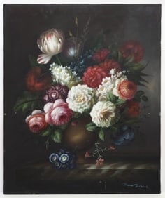 OIL PAINTING ON CANVAS, OF FLORAL STILL LIFE