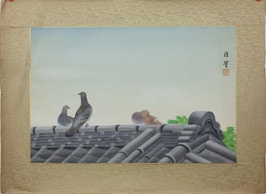 CHINESE PAINTING OF PIGEONS ON PAPER