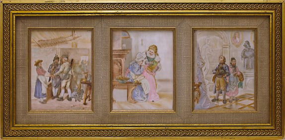 THREE HAND PAINTED TRANSLUCENT PORCELAIN PLAQUES