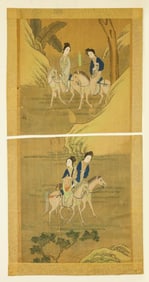 PAIR OF CHINESE PAINTINGS OF BEAUTIES ON HORSES