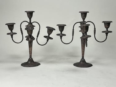 PAIR OF FIVE-BRANCHED ENGLISH CANDELABRA