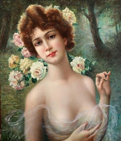 OIL ON CANVAS PAINTING OF A LADY IN A SHEER DRESS