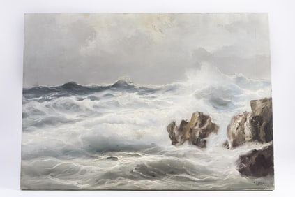 OIL ON CANVAS OF OCEAN WAVES BY B. BERAN