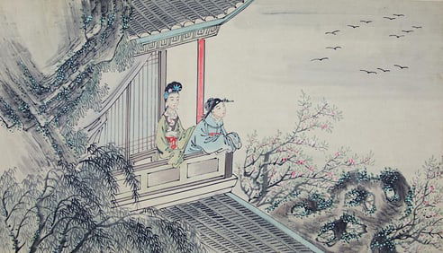 EARLY QING CHINESE PAINTING OF LOVERS ON PAPER