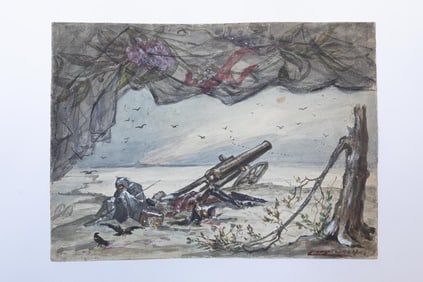 WATERCOLOR PAINTING OF A WAR SCENE