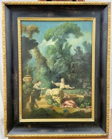 FRAMED OIL ON CANVAS PAINTING OF A GARDEN SCENE