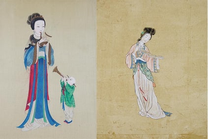 TWO CHINESE ON SILK AND PAPER PAINTINGS