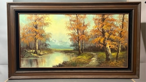 OIL PAINTING ON CANVAS, OF A BROOK