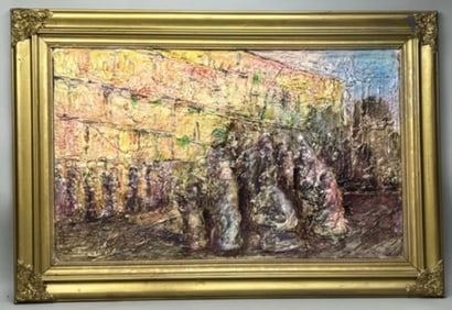 WATERCOLOR PAINTING, OF DEVOUTS AT WESTERN WALL