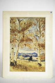 WATERCOLOR PAINTING ON PAPER OF A FALL LANDSCAPE