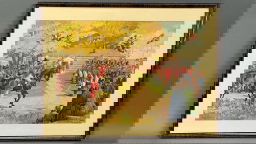 FRAMED PAINTING ON PAPER OF SOLDIERS