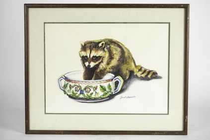 MODERN WATERCOLOR PAINTING ON PAPER OF A RACOON