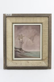 OIL ON BOARD PAINTING OF A WINTER LANDSCAPE